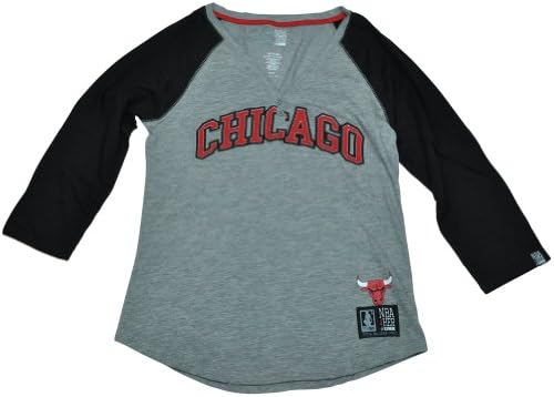 Chicago Bulls Unk NBA Half Sleeve Tee Button Vneck Shirt Women Ladies Large