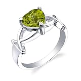 Sterling Silver 2.00 cts Heart Shape Peridot Ring Size 8