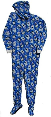 Fun Apparel Womens Fun Prints Footies Footed One Piece Pajamas with Hood, Penguins &amp; Polar Bears, Large