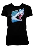 Great White Shark Women's T-shirt, Awesome Realistic 3D Design Great White Womens Shirt, Medium, White