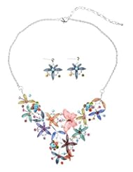 Jewelry: TS Elegant Colorful Butterfly Flower Necklace and Earrings Jewelry Set (pink) - TS