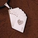 41QmwYVDOHL. SL160  J1052 Designer Inspired Modern Stud Poker Pendant Stainless Steel Hip Pop Necklace for Men Chain on a Rubber Cord Presentation Box