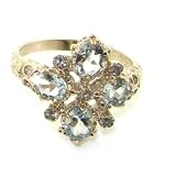 14K Solid English White Gold Ladies 9 Stone Aquamarine Ring - Finger Sizes 5 to 12 Available