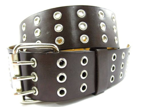 NEW Triple Row 3 Holes Genuine Leather Grommet Belt Brown