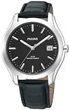 Pulsar mens en cuir noir Dial Date 5ATM montre occasionnels PXH735