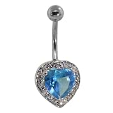 Luxe - Aquamarine CZ Heart Designer Romance Belly Button Ring
