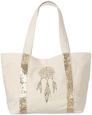Deux Lux Canvas Dreamcatcher Tote Beach Bag Beige/Gold One