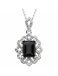 14K White Gold Emerald Cut Onyx and Diamond Pendant -- LIFETIME WARRANTY