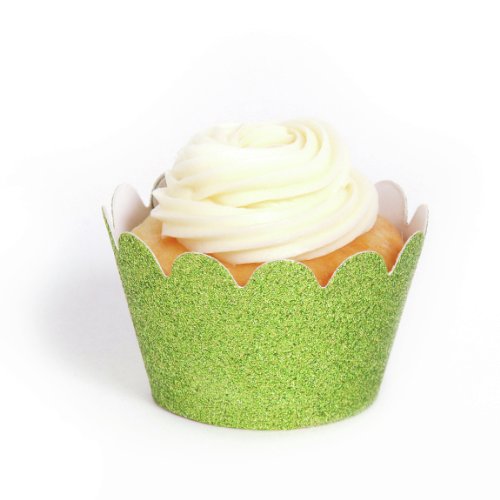 Dress My Cupcake Mini Lime Green Reusable Glitter Cupcake Wrappers, Set of 18 - Green Baking Cups and Liners, Christmas Desserts, 