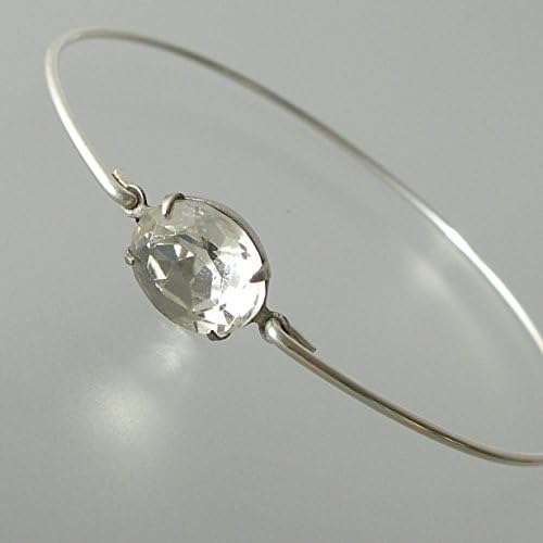 Crystal Oval Glass Bangle Bracelet - ss