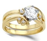 CZ Engagement Ring & Wedding Band Set 14k Yellow Gold Bridal (3/4 CT)