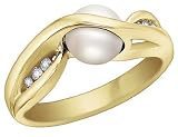 Pearl Ring 6.5mm with Diamonds in Yellow Gold