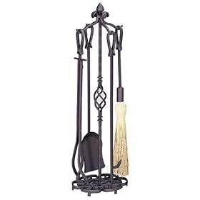 5 Pc Antique Copper W.I. Square Fireset W  Shelves by Uniflame