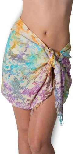 Short Swimsuit Sarong Cover up in Colorful Print with Fringe