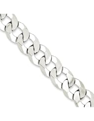 Sterling Silver 14.5mm Polished Close Link Flat Curb Chain Bracelet
