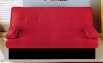 Red Microfiber Sofa Bed with Black Storage Base