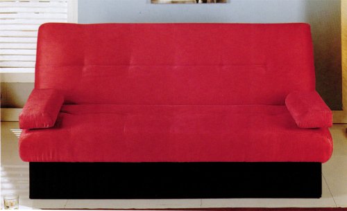 Red Microfiber Sofa Bed with Black Storage Base