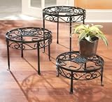 Set of 3 Black Scroll & Medallion Open Top Table Stands