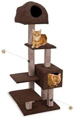 Dual Hide-Away & Lounge Tower with Bamboo Rubbing Posts, Brown - 16 x 22 x 59 Inches (WxDxH)