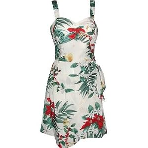 Mele Kalikimaka (Merry Christmas) Hawaiian Aloha Sarong Dress in White Cream X-Small