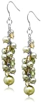 Dyed Freshwater Cultured Pearl, Peridot and Citrine Dangle Earrings