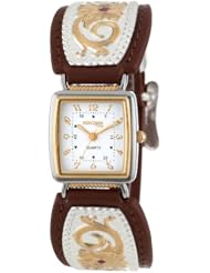 Montana Time Womens WCH820 Floral Inset Leather Band Analog Watch