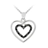 Sterling Silver 1/10ct Black Diamond Double Hearts Necklace