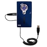 Coiled USB Cable for the RCA EZ219HD Small Wonder Digital Camcorders with Power Hot Sync and Charge capabilities - uses Gomadic TipExchange Technology