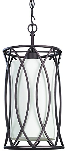 Oil Rubbed Bronze 1 Light Mini Pendant Metal Cage Overlay with White Shade
