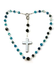 Blue Agate Anglican Christian Prayer Beads with Sterling Silver Filled Links
