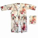 100% Chinese Silk Robe with Slip - White with Butterflys