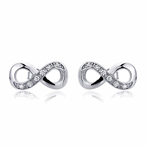 Sterling Silver Earrings CZ Infinity Stud Earrings, Rhodium Plated