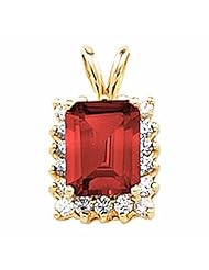 14K Yellow Gold Emerald Cut Chatham Created Ruby and Diamond Pendant -- LIFETIME WARRANTY