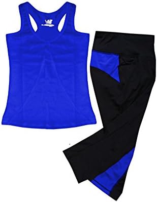 W Sport® Women's Athletic Racer Back Tank Top &amp; Skinny Yoga Capri Leggings Set, Blue, Large