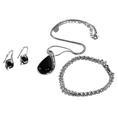 Image - Damen Set, 4er Set, Kette, Ohrringe, Armband, Achat, Swarovski-Steine, Strass, Farbe Schwarz, Silber