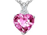 2.06 cts Created Pink Sapphire and Genuine Diamond Heart Pendant - 14kt White or Yellow Gold