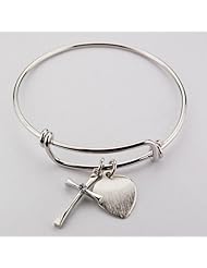 Large Bangle Bracelet with Crystal Birthstone Cross & Engravable Heart