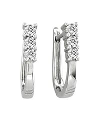 14K White Gold 0.5cttw Keep Me Three Stone Prong Set Round Diamond Hoop Earrings