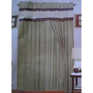 A Pair of Micro Suede Sage Green Window Curtains Drapes Panels with Sheer Lining and...