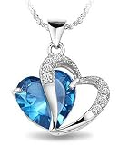 Rhodium Plated 925 Silver Diamond Accent Blue Sapphire Heart Shape Pendant Necklace 18