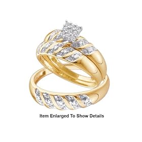 Stunning 3 Pc. Yellow Gold Diamond Trio Wedding Set For Him and Her