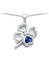Celtic Love By Kelly (tm) Large 7mm Heart Shape Created Sapphire Lucky Clover Heart Pendant in 925 Sterling Silver