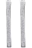 10 Karat White Gold Diamond Micro Pave Hoop Earrings With .45 Carat Diamond Rows Set Into Each Hoop