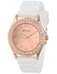 Geneva Womens 2364_RG/white-GEN  Cubic Zirconia Accented Silicone Link Watch
