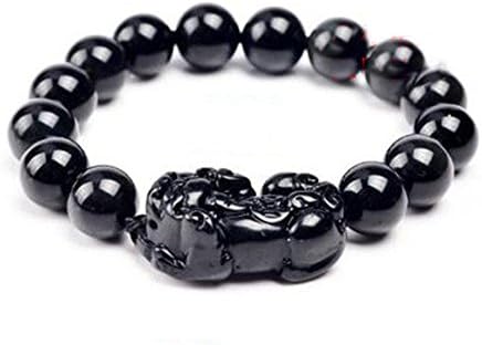 THATISGREAT Hot! Natural Obsidian Dual Brave Troops Bracelets Om-mani-peme-hung Bracelets Ward Off Evil Lucky Wrist Chain (Single Brave Troops Standard 10mm for Woman)