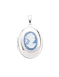 Sterling Silver Blue Cameo Oval Locket with 18 inch chain - S00431 - 28mm x 20mm