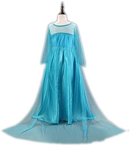 Ainiel Ice Queen Glitter Princess Elsa Long Cape Cosplay Costume Party Dress (150)
