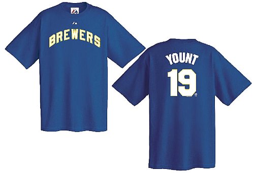 Robin Yount Milwaukee Brewers Royal MLB Throwback 2 Sided Short Sleeve Tee Shirt By Majestic (M=40)