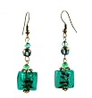Earrings - E300 - Murano Style Glass - Sm Square ~ Teal