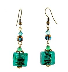 Earrings - E300 - Murano Style Glass - Sm Square ~ Teal